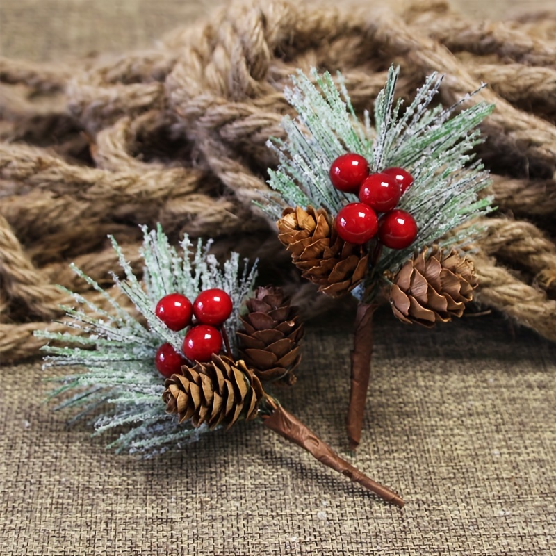 5/10pcs Artificial Pine Cone Picks,Red Berry Needle Stems,Pine Branches  Evergreen Christmas Decor, Christmas Tree And Gift Decorations, Handmade  Pine