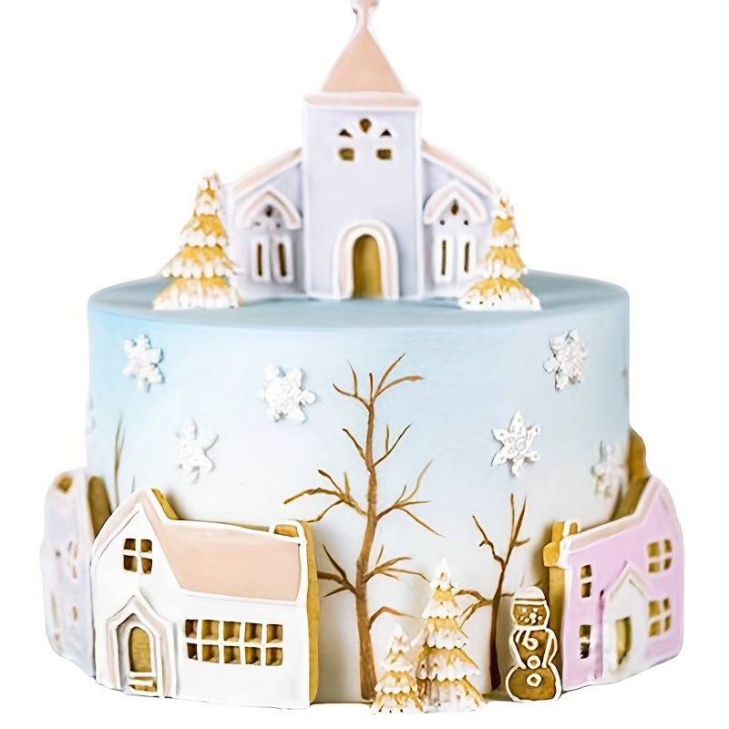 Winter Christmas Town Silicone Mold for DIY Gingerbread Cake Sweet Baking