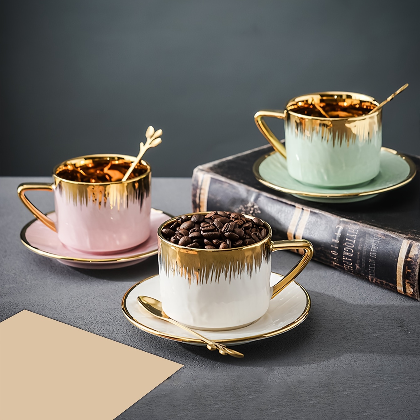Set di tazze e piattini da caffè di lusso in stile marocchino con manico in  oro per tazza da tè in ceramica con Cappuccino da caffè speciale 250ml -  AliExpress