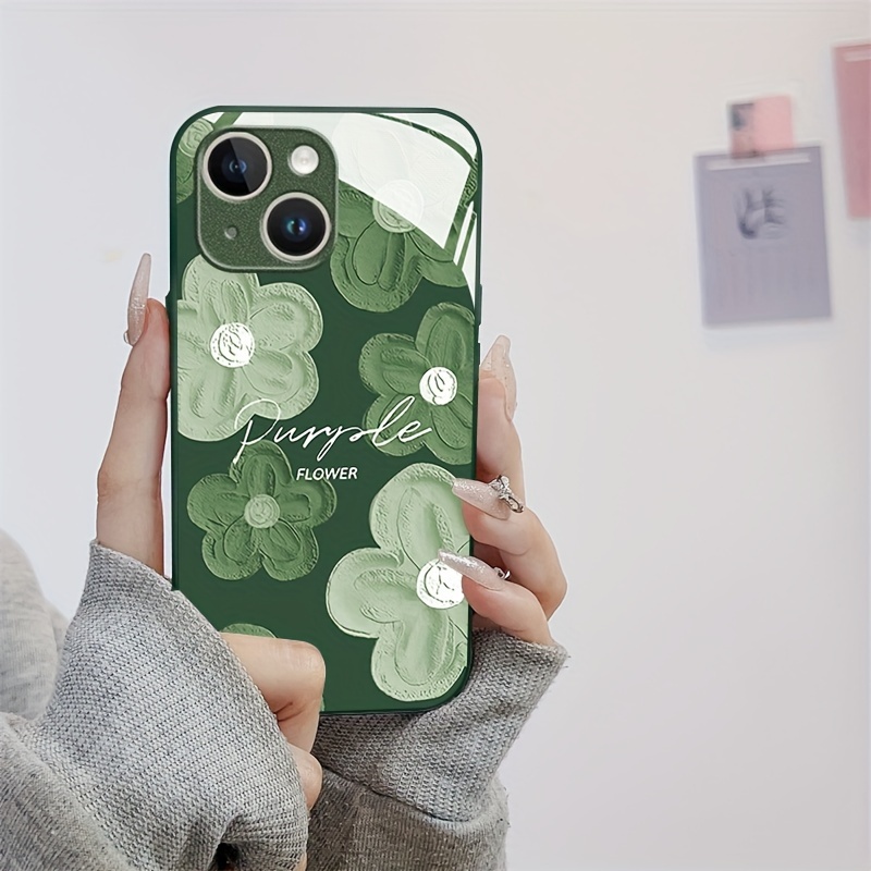 

Creative Green Flower Pattern Protective Shockproof Phone Case For 11/12/13/14/12 Pro Max/11 Pro/14 Pro/15/xs Max/x/xr