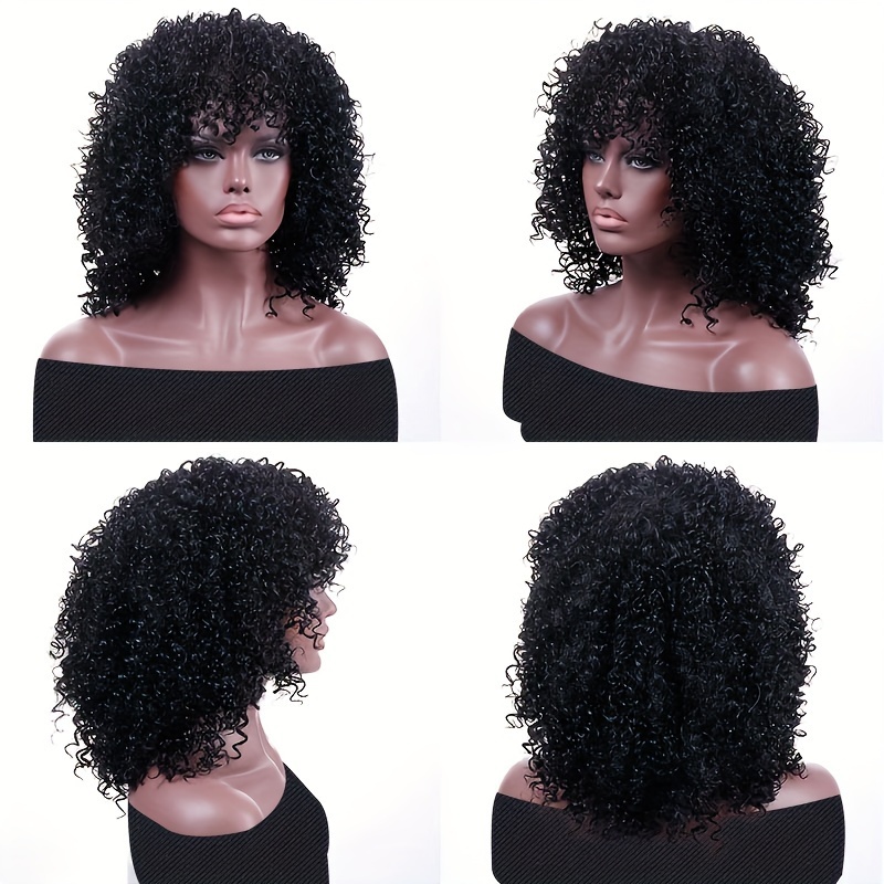 Kinky curly human outlet hair wig with bangs