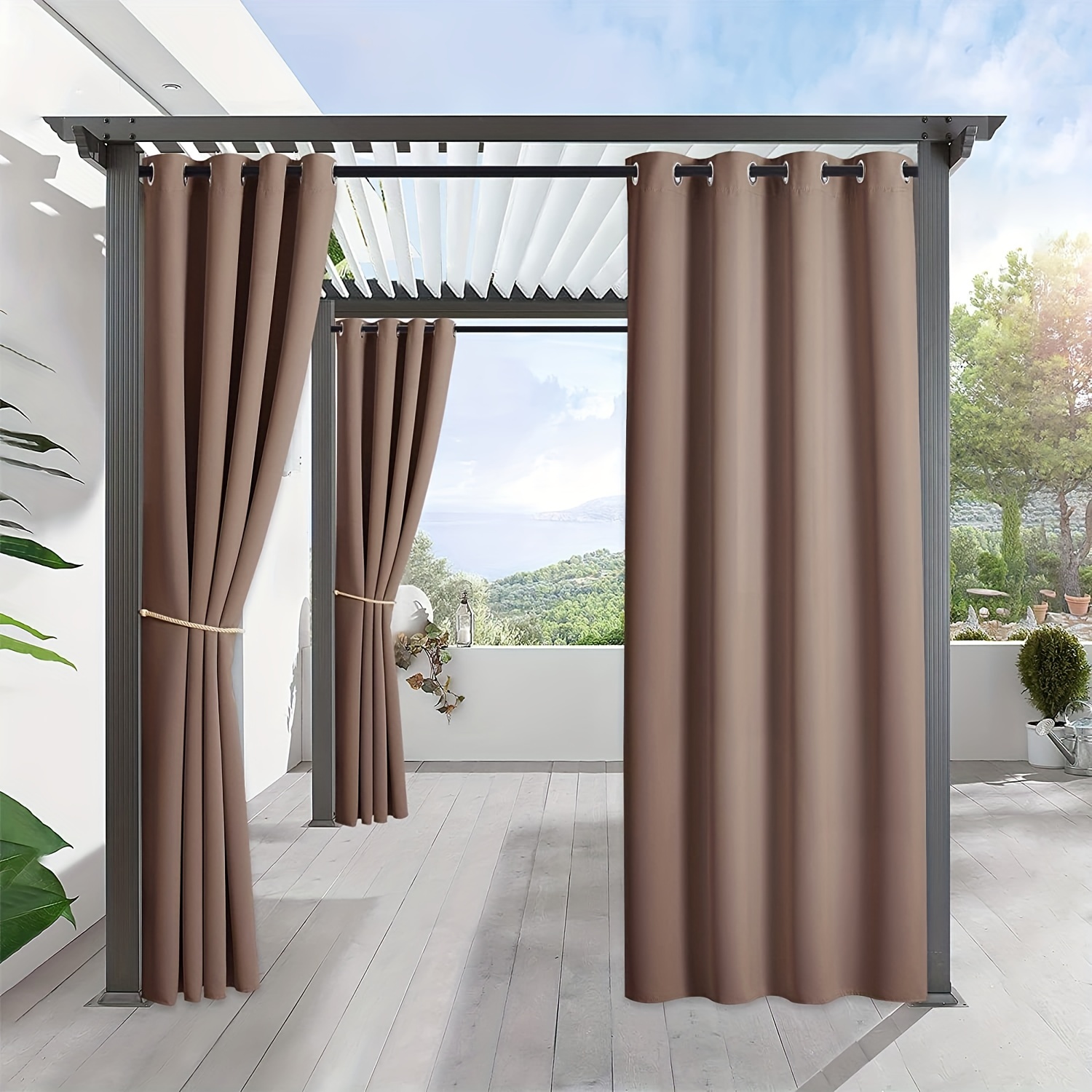 Paneles de cortinas opacas con pestaña de velcro para exteriores, color  beige, 52 pulgadas de ancho x 84 pulgadas de largo, aislamiento térmico