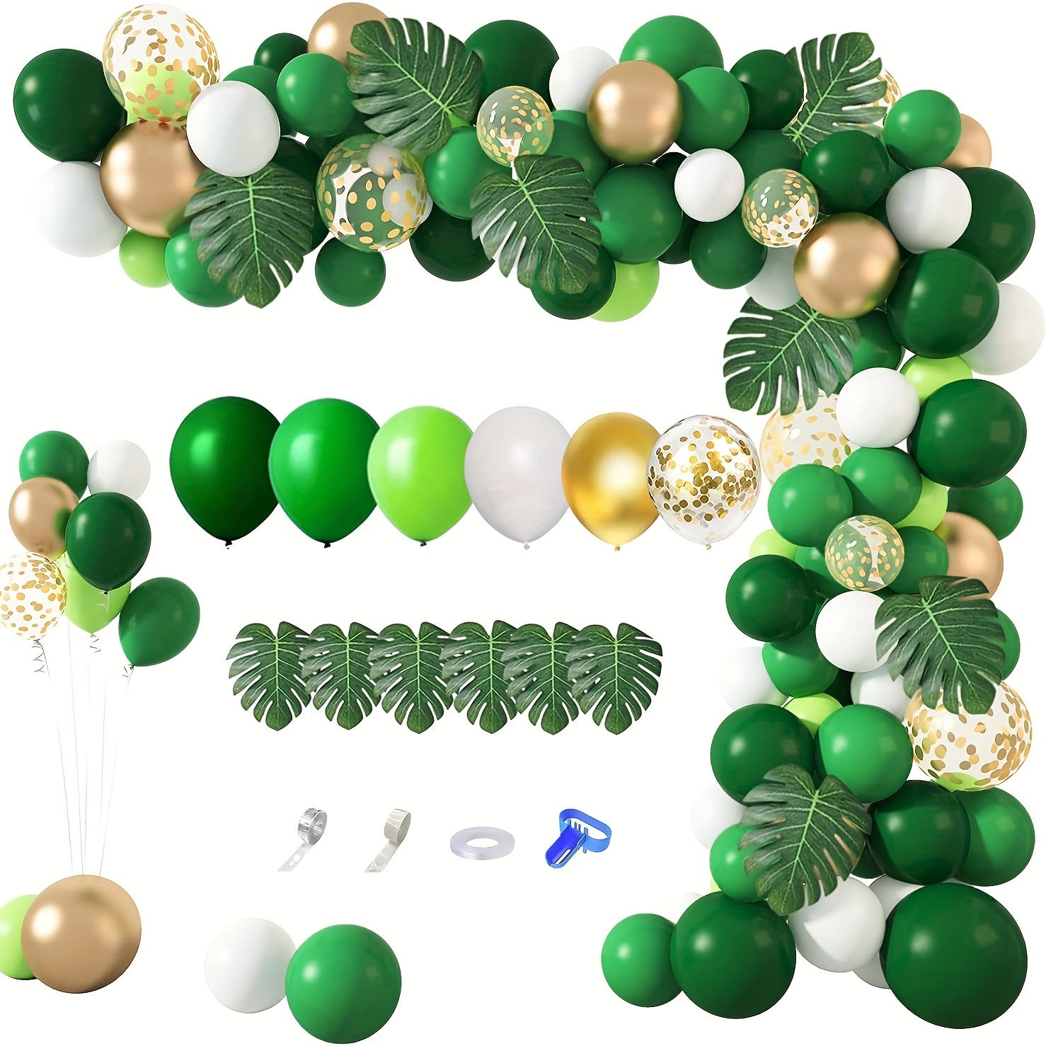 

140pcs Jungle Party Balloons Garland Arch Kit, Golden Green Balloons Dinosaur Party Decoration With Palm Leaves For Safari Animal Wild 1 Birthday Party Supplies Easter Gift