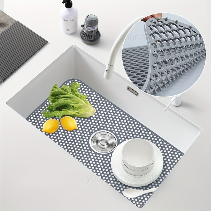 Kitchen Sink Protector Mat Silicone Sink Mat With Drain Hole Waterproof  Under Sink Tray Large Size Non-slip 