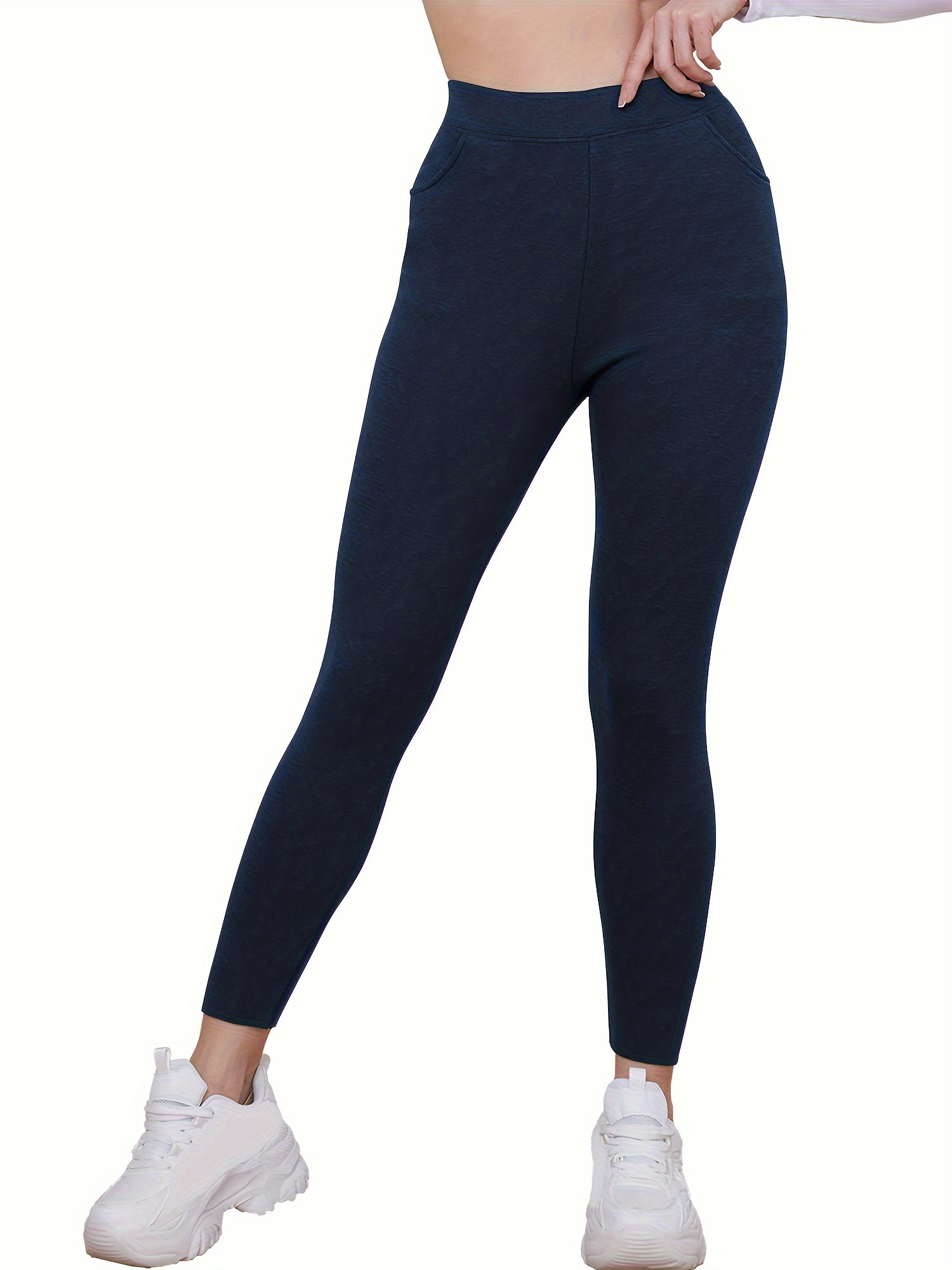 Fleece Liner Cropped Yoga Pants High Stretch Pocket Slimming