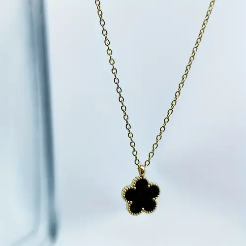 Luxury Lucky Five-leaf Flower Pendant Necklaces For Women Girls CZ Crystal  Cross Stainless Steel Zirconia Chains Jewelry