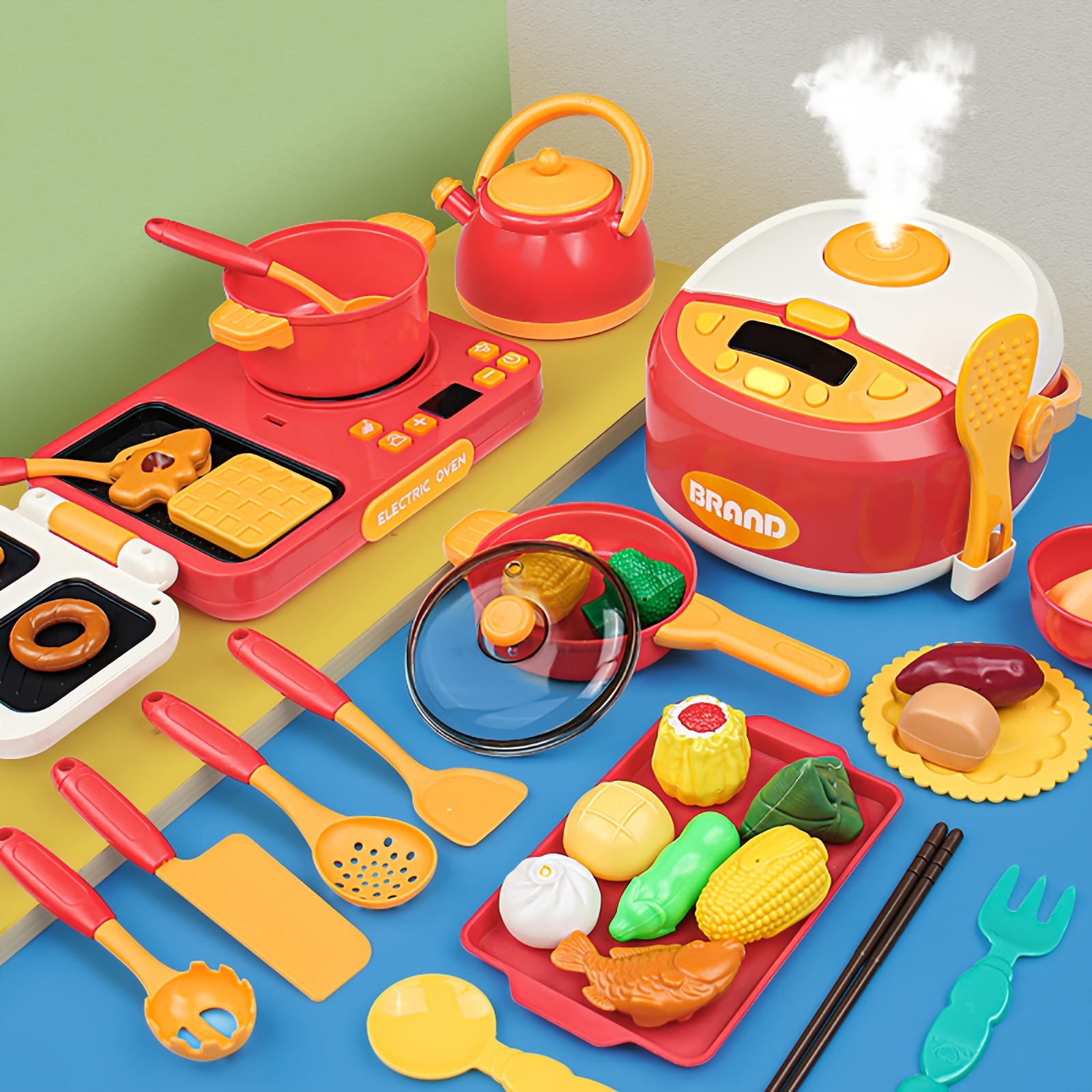Juego de cocina de 32 piezas, juego de cocina con utensilios de cocina,  sartén, taza, comida de juego para niños, herramienta de aprendizaje  educativo