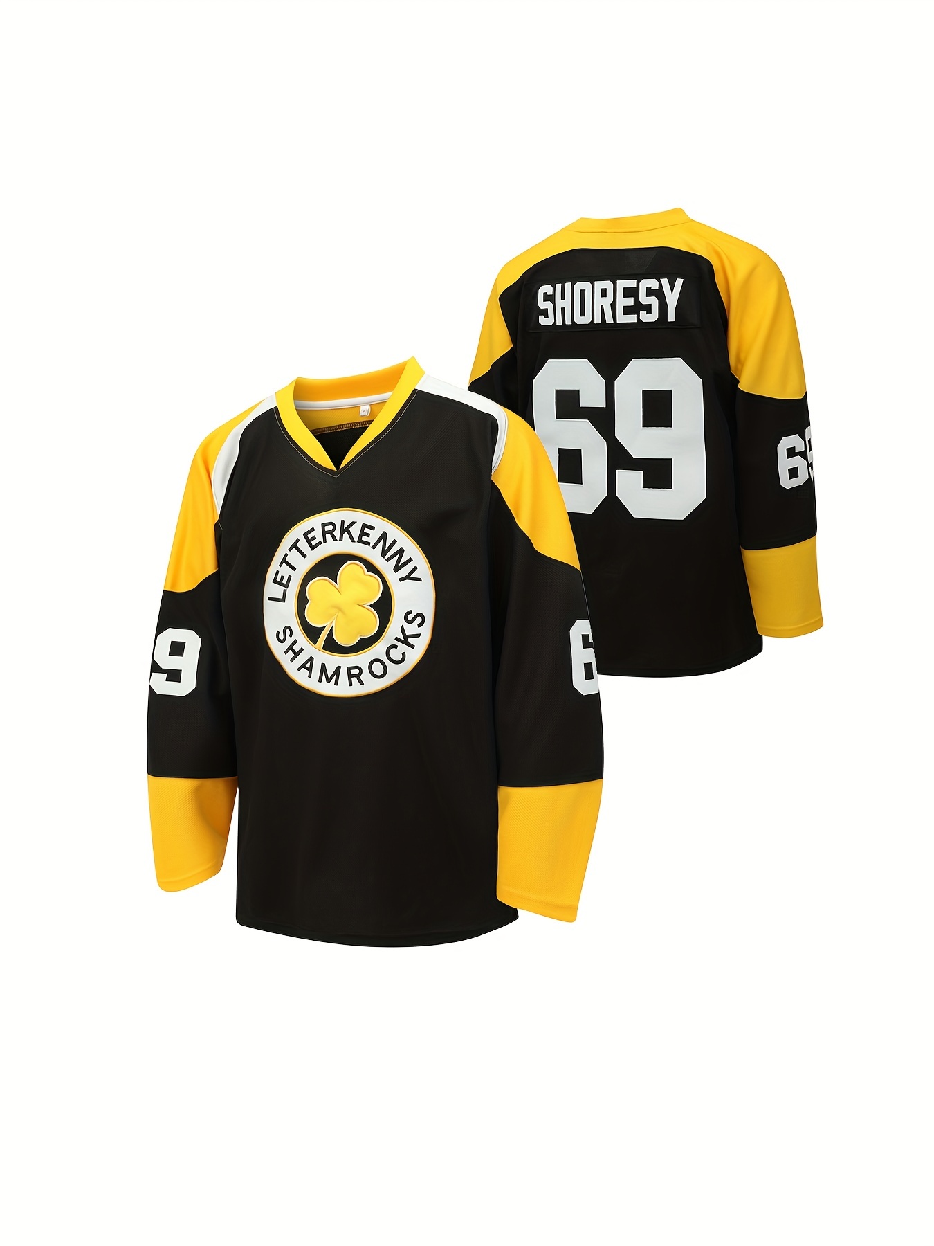 Men's Embroidery Number Ice Hockey Jersey, Vintage V-Neck Long Sleeve Uniform Hockey Shirt for Training Competition,Temu