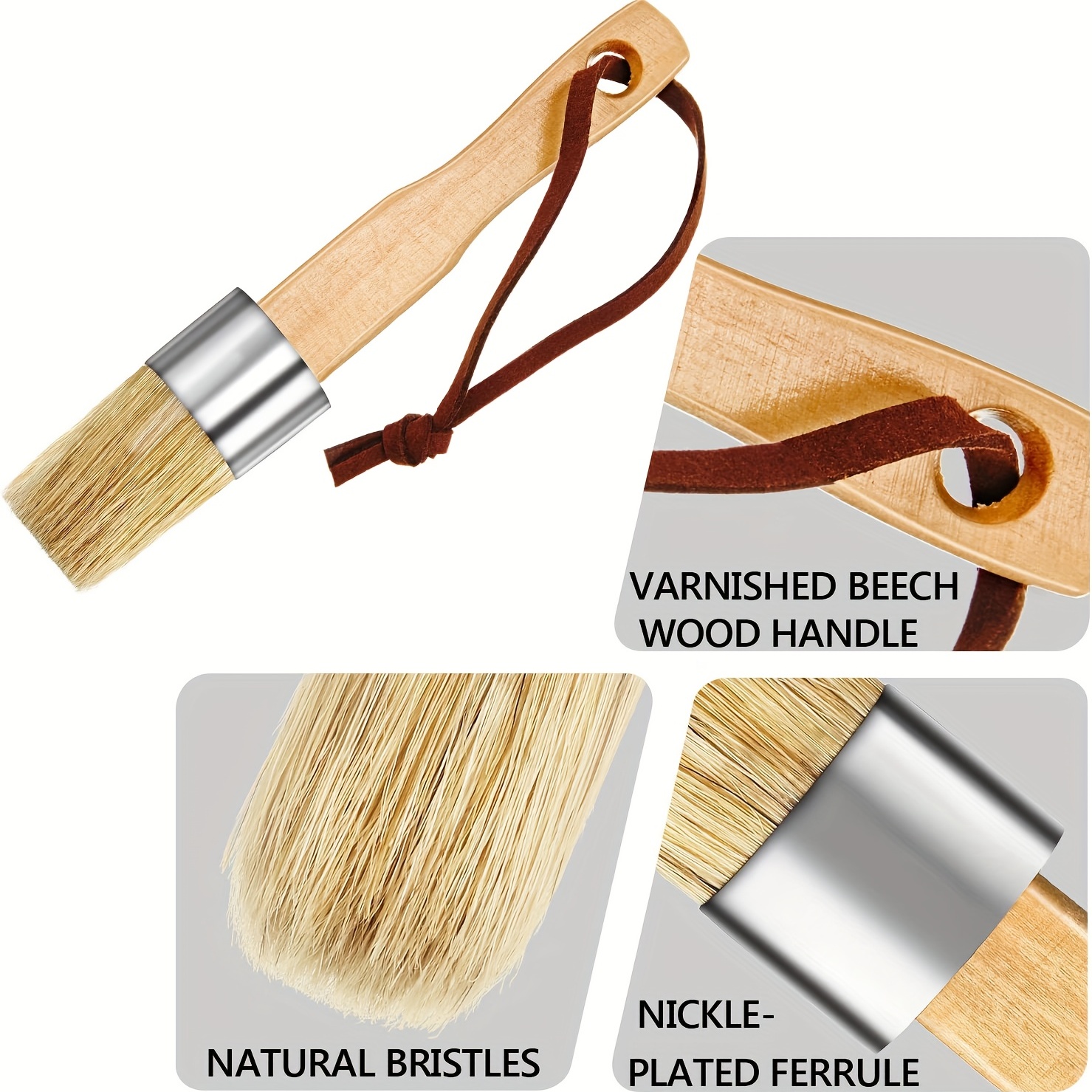 6pcs Stencil Brushes Set Bristle Hair Wooden Handle Paint Brushes