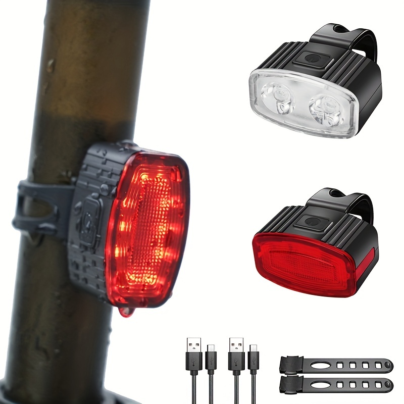 Juego de luces delanteras superbrillantes y luz trasera LED para bicicleta,  faro con bocina, luz delantera recargable USB y luz trasera, se adapta a