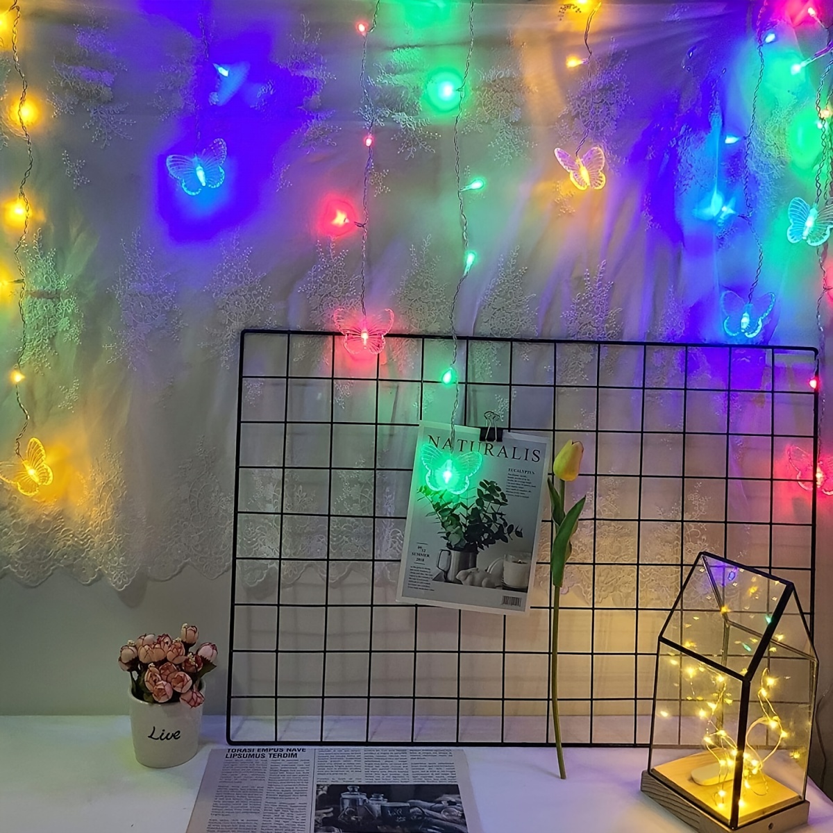 1pc butterfly curtain fairy light 8 modes 2m 6 56ft 48 led solar firefly twinkle string lights 10 butterflies waterproof copper wire light for room bedroom christmas wedding party dorm patio details 6