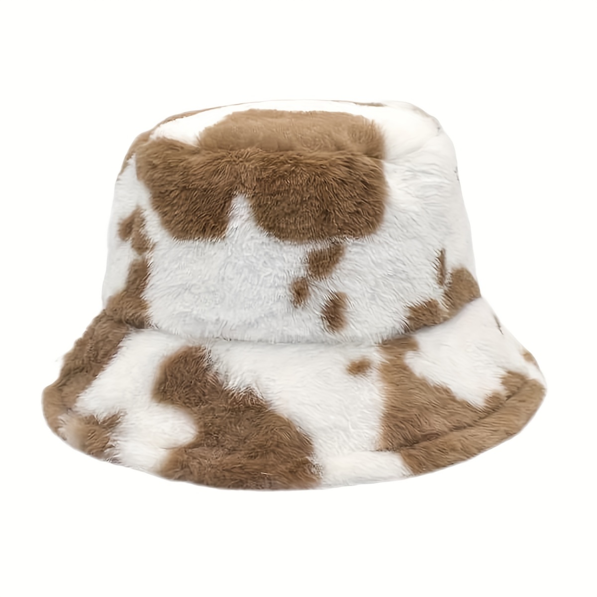 Women's Cow Print Faux Fur Bucket Hat