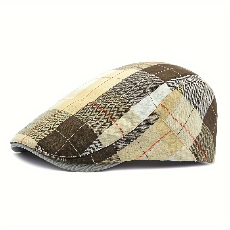 1pc mens classic plaid beret cap british beret newsboy casual plaid cool cap