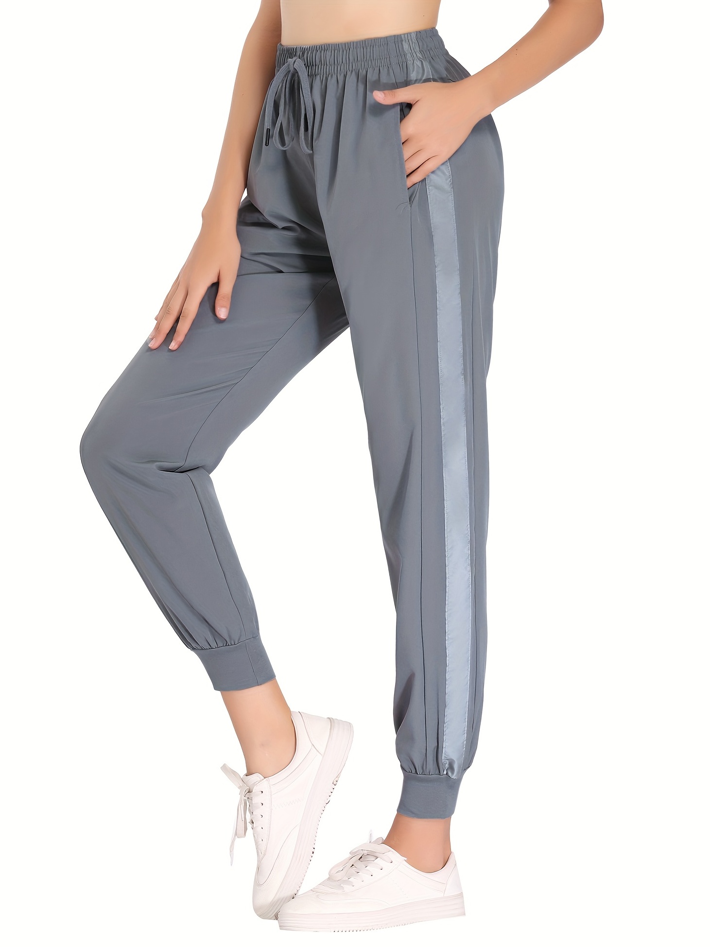 Plain Elastic Waist Sporty Pants, Loose Fit Slant Pockets Fitness Running  Jogger Pants, Women's Activewear