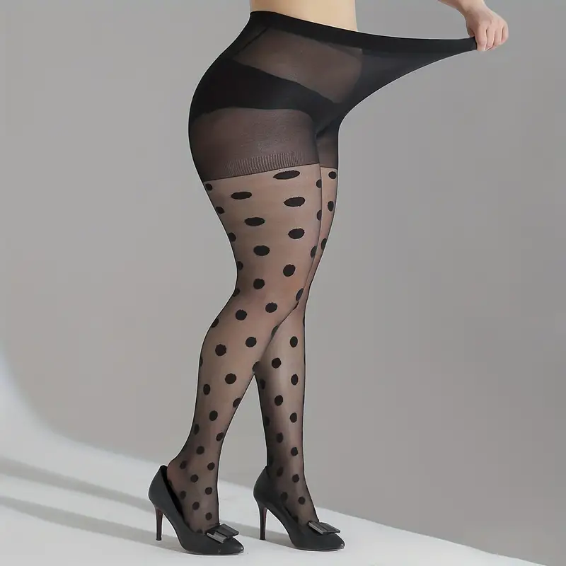 Plus Size Casual Stockings Women's Plus Polka Dot Semi Sheer