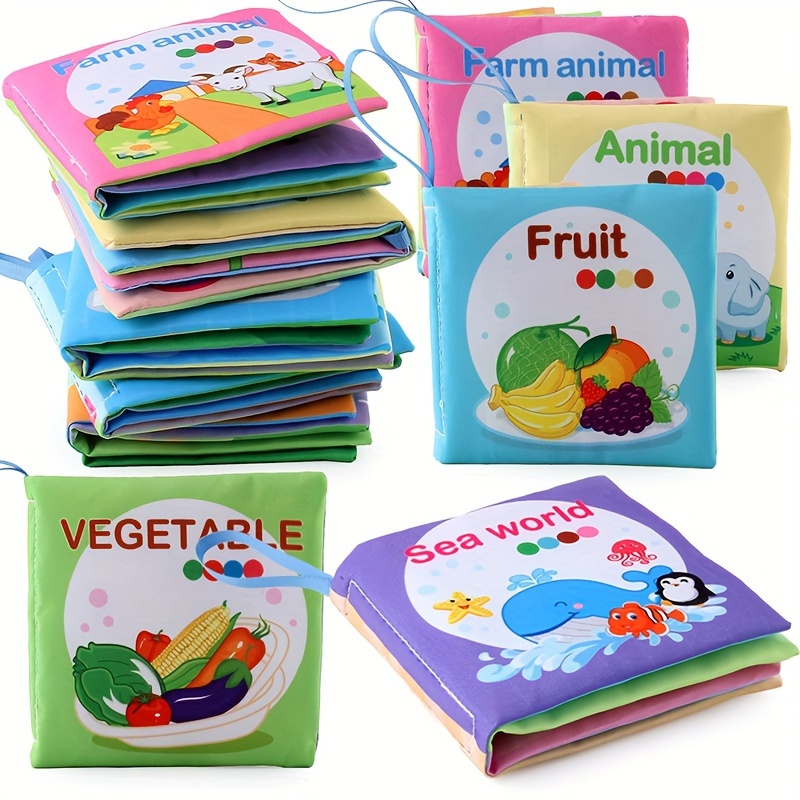 Sheep Paquete de 4 libros de tela suave para bebé, juego de libros de tela,  libro para arrugas, juguetes educativos de aprendizaje, tela para bebé