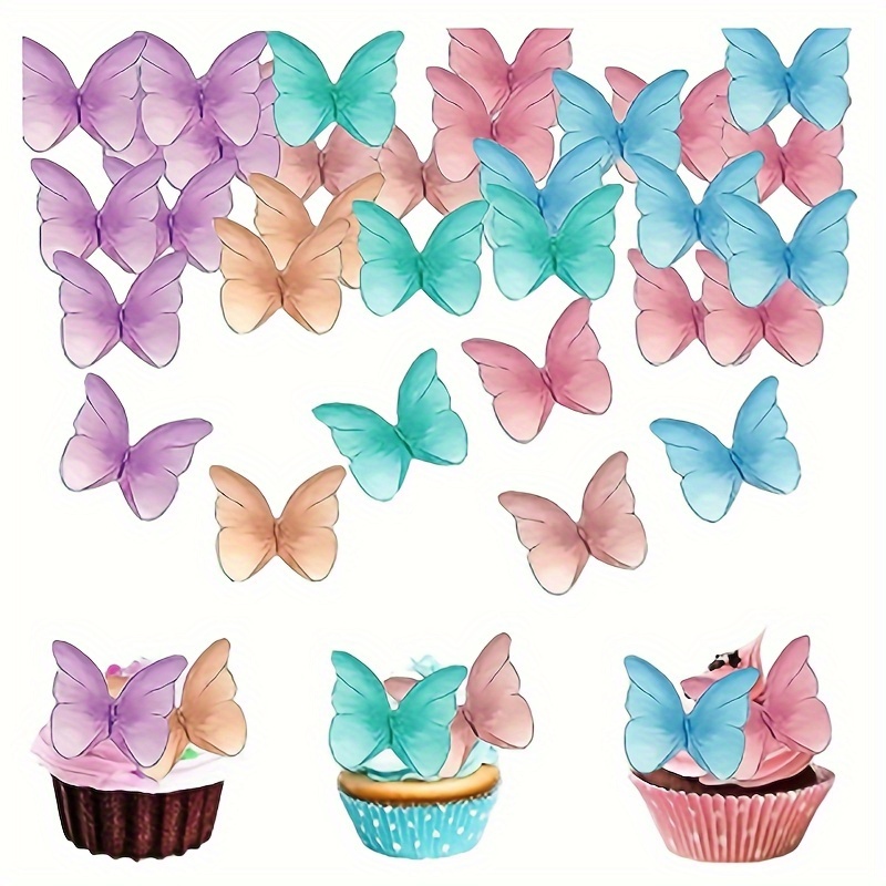 Set/48pcs Mariposas Papel Oblea Comestible Decoraciones - Temu