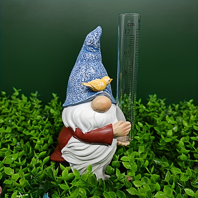 Jauges de pluie Gnome Garden Statue Décoration avec deux tubes de jauge de  pluie en verre, résine peinte à la main