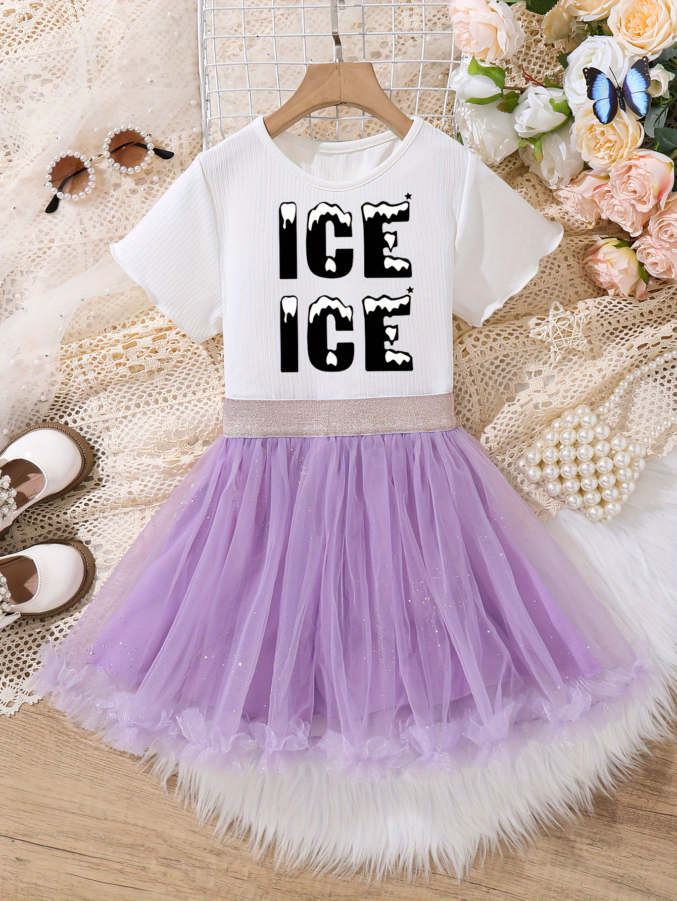 Ice Print Short Sleeve T shirt + Tutu Skirt Set Girls Summer - Temu ...