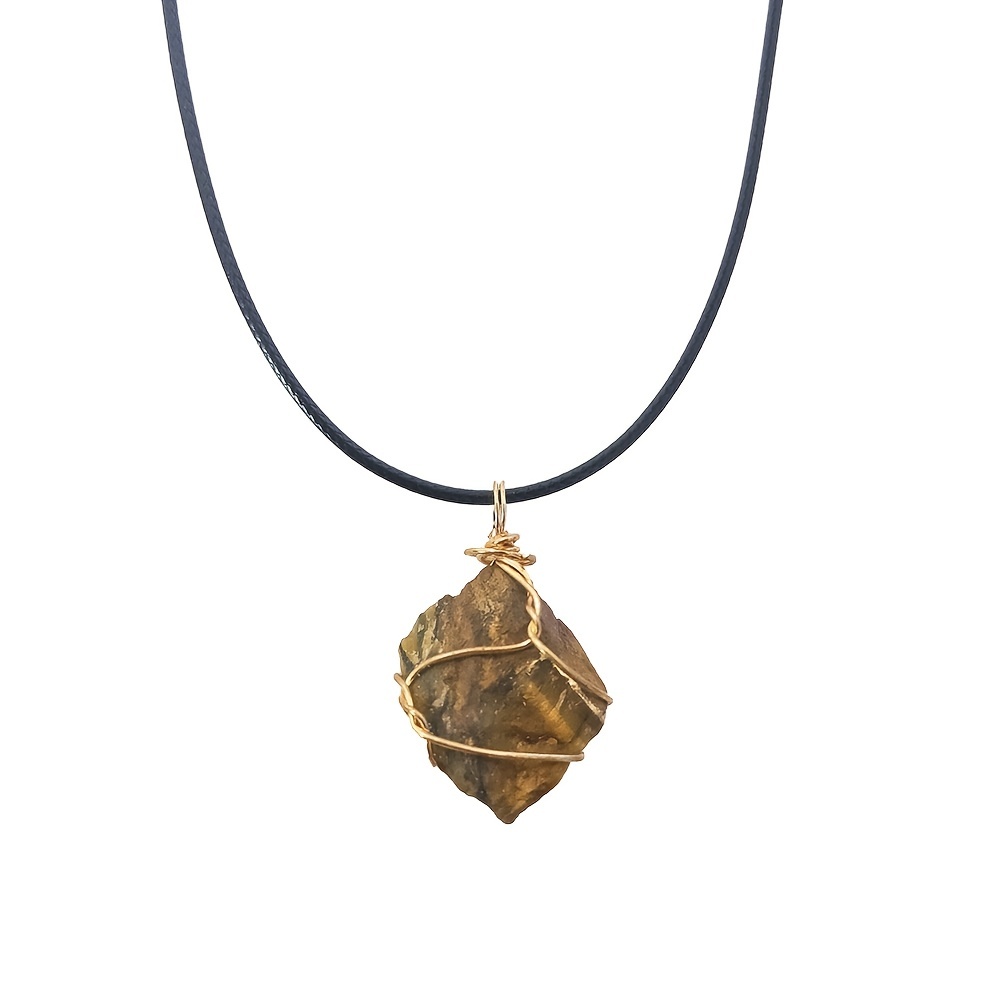 Raw Stone Winding Wire Pendant Necklace