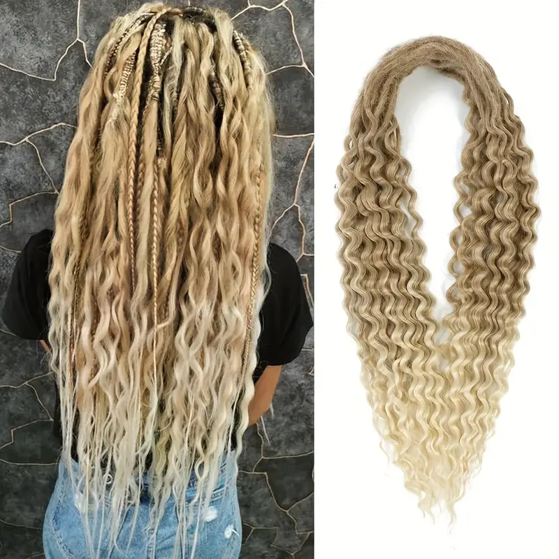 24 inch de Dreadlock Extensions Curly Synthetic Wavy Double Ended Dreads 10 Strands Handmade Crochet Dreads Soft LOC Extensions for Women,Temu