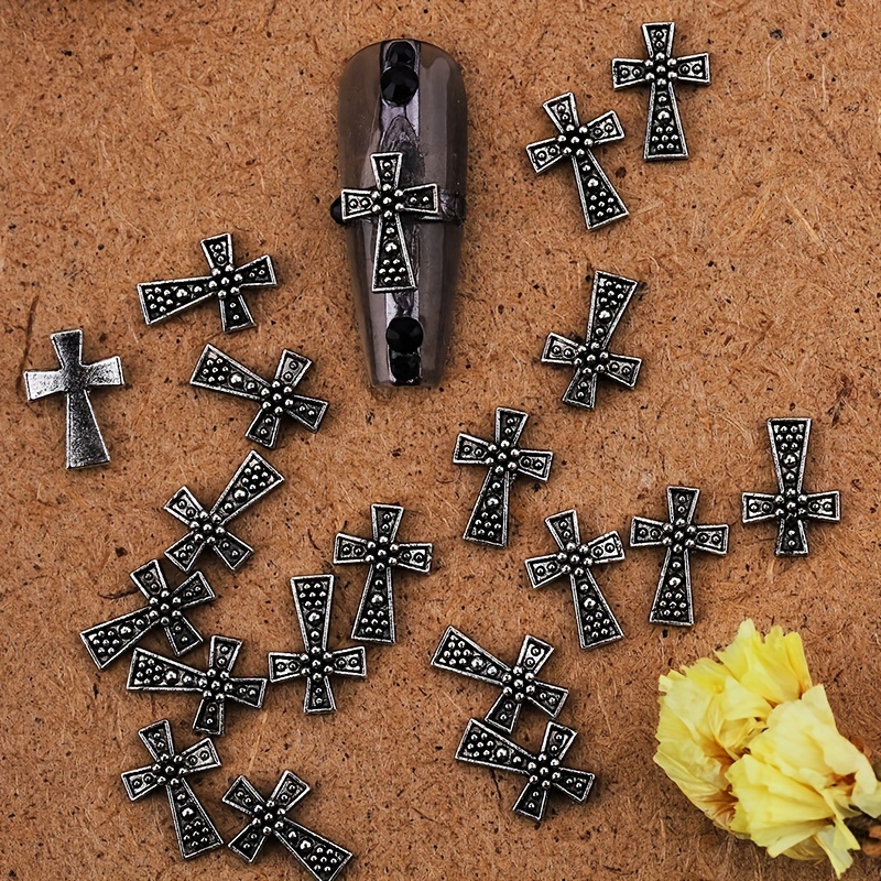 3d Metal Chrome Punk Cross Nail Art Charms,vintage Golden Silvery Cross  Nail Art Accessories,nail Art Jewelry-gothic Style - Temu Australia