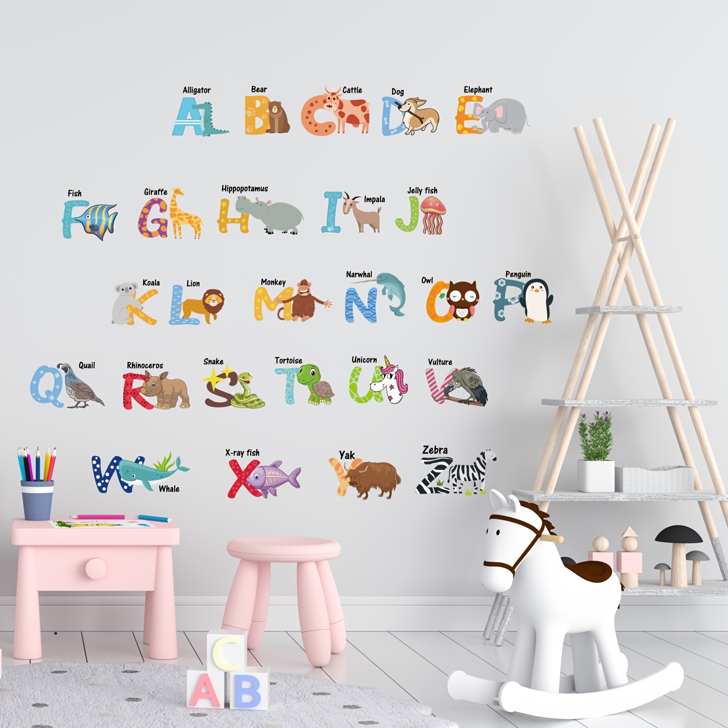 Alphabet Wall Stickers Decals Removable Animal Abc Vinyl - Temu