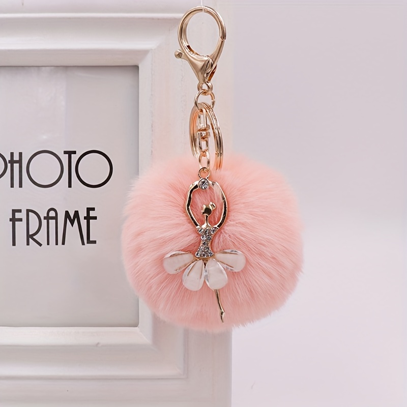 Sparkle Keychans with pompoms puffs ball Rose Gold Rhinestone Crystal Bear  Bag Charm Cute Keychain 3/5 bear cute bag charm chic purse char