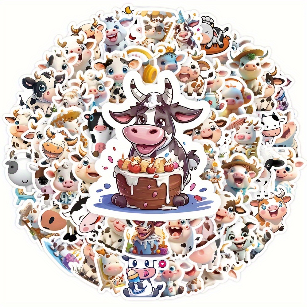 Cow Print Cute Funny Love Doodle Waterproof Stickers For Suitcase