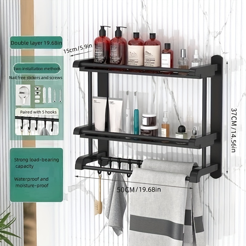 1pc Bathroom Wall Mounted Double Layer Shelf Without Drilling, Shower  Caddy, Shampoo Organizer