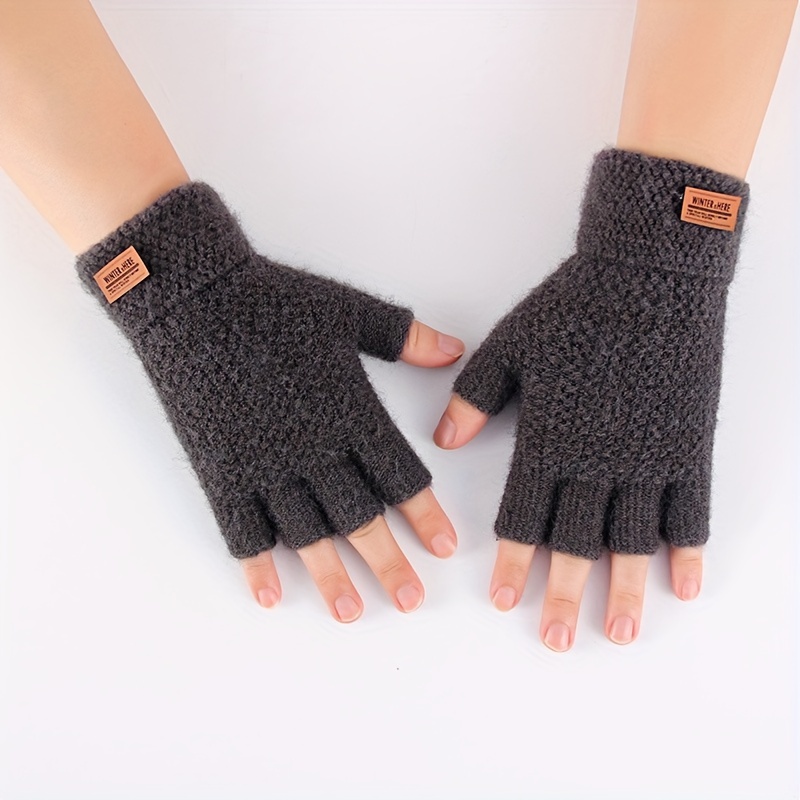 Winter Warm Thick Male Fingerless Gloves Men Clamshell Wool Exposed Cycling  Knitted Fishing Flip Run Half