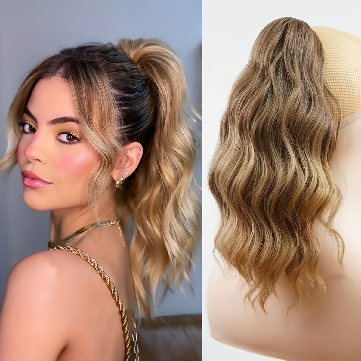 Water Wavy Ponytail Extension, 14 Inch Dirty Blonde