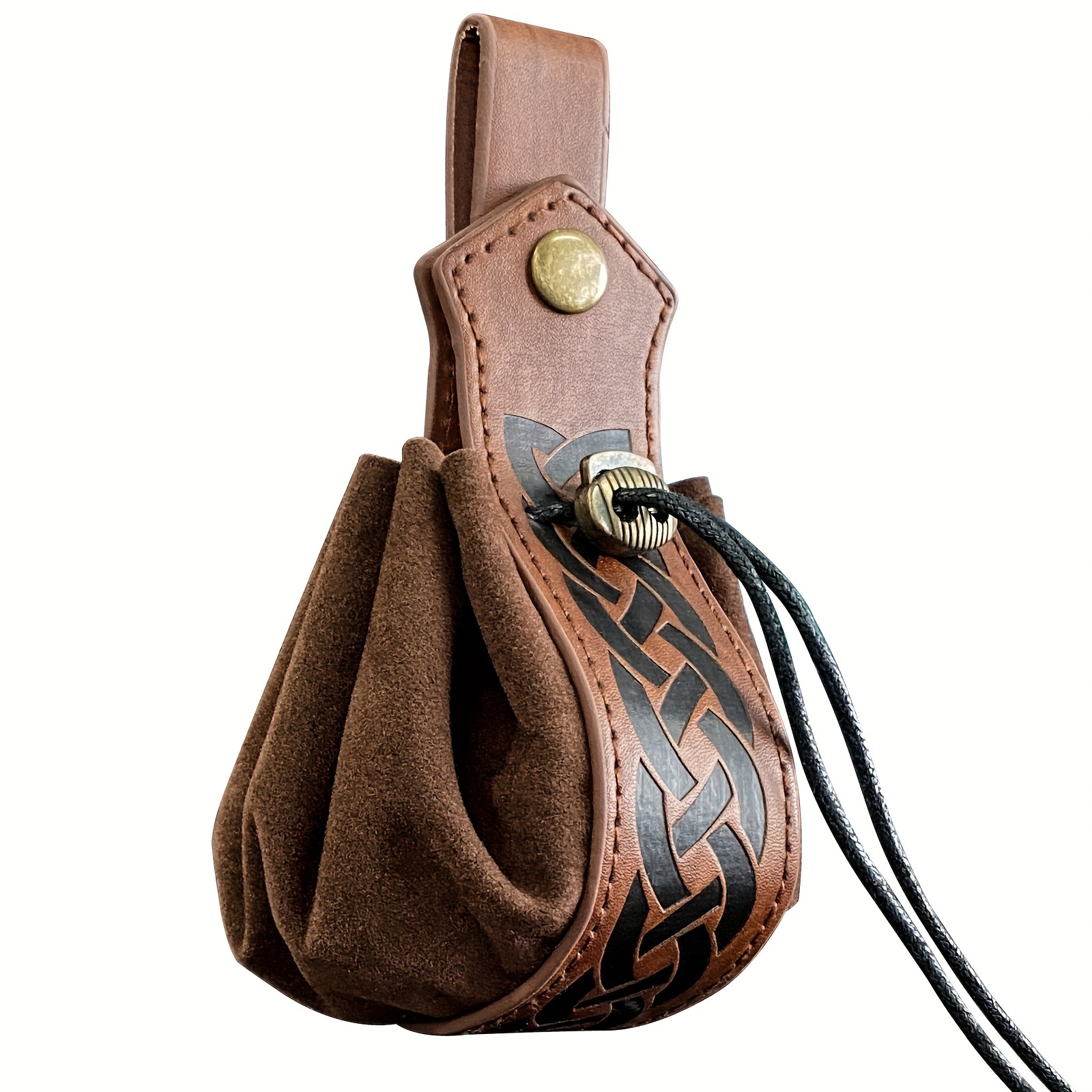 

1pc Medieval Faux Leather Drawstring Waist Bag, Retro Nordic Viking Portable Fanny Pack