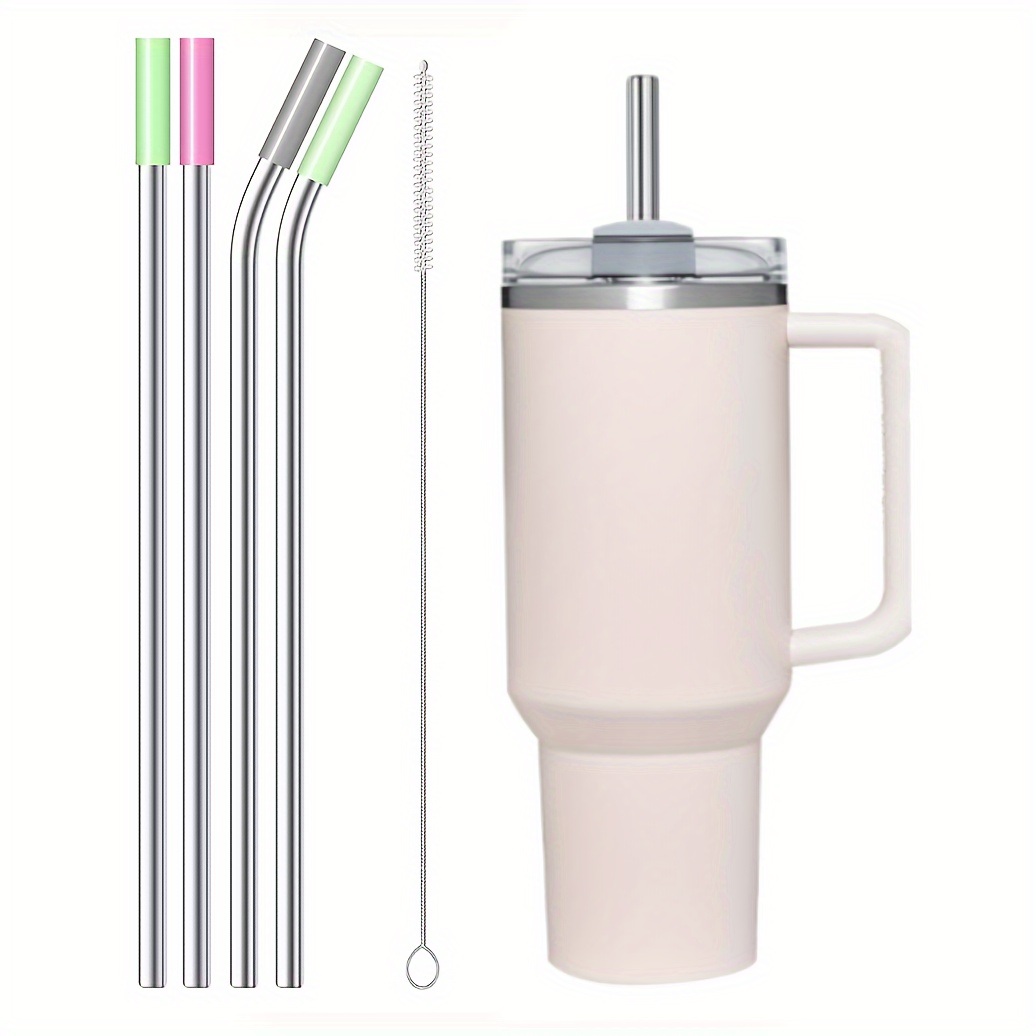4 Pack Stainless Steel Straw Replacement For Stanley Cup Accessories -  Reusable Straws With Silicone Tips And Cleaning Brush For Stanley Quencher  40oz