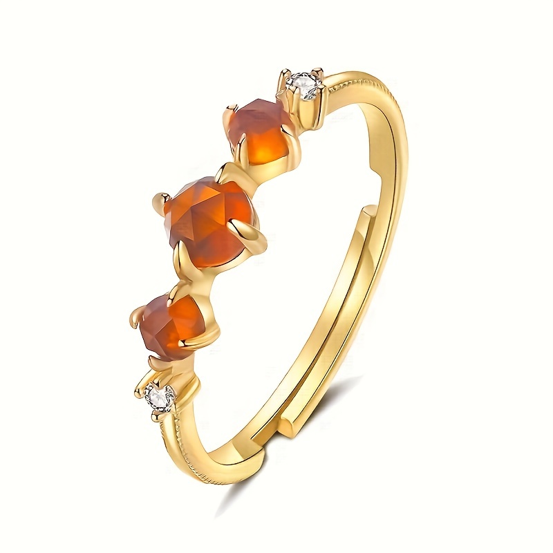 Orange Garnet Ring, Retro Temperament Gemstone Finger Ring