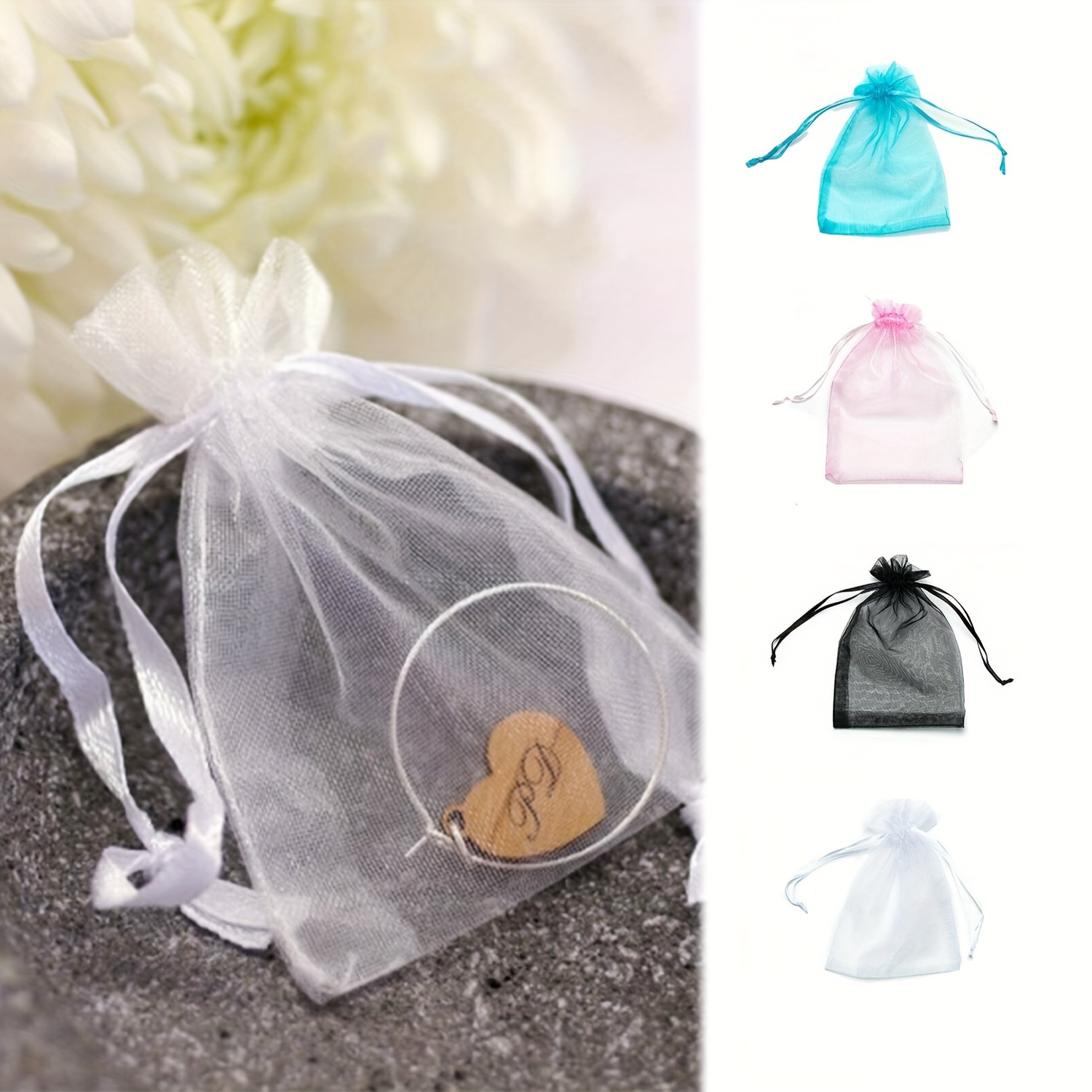 200 Sheer Organza Bags for Wedding Party Favor Bags - Small Mesh Bags  Drawstring Pouch Sachet Bags Jewelry Bags for Small Business 4 X 6 Inches  Mixed