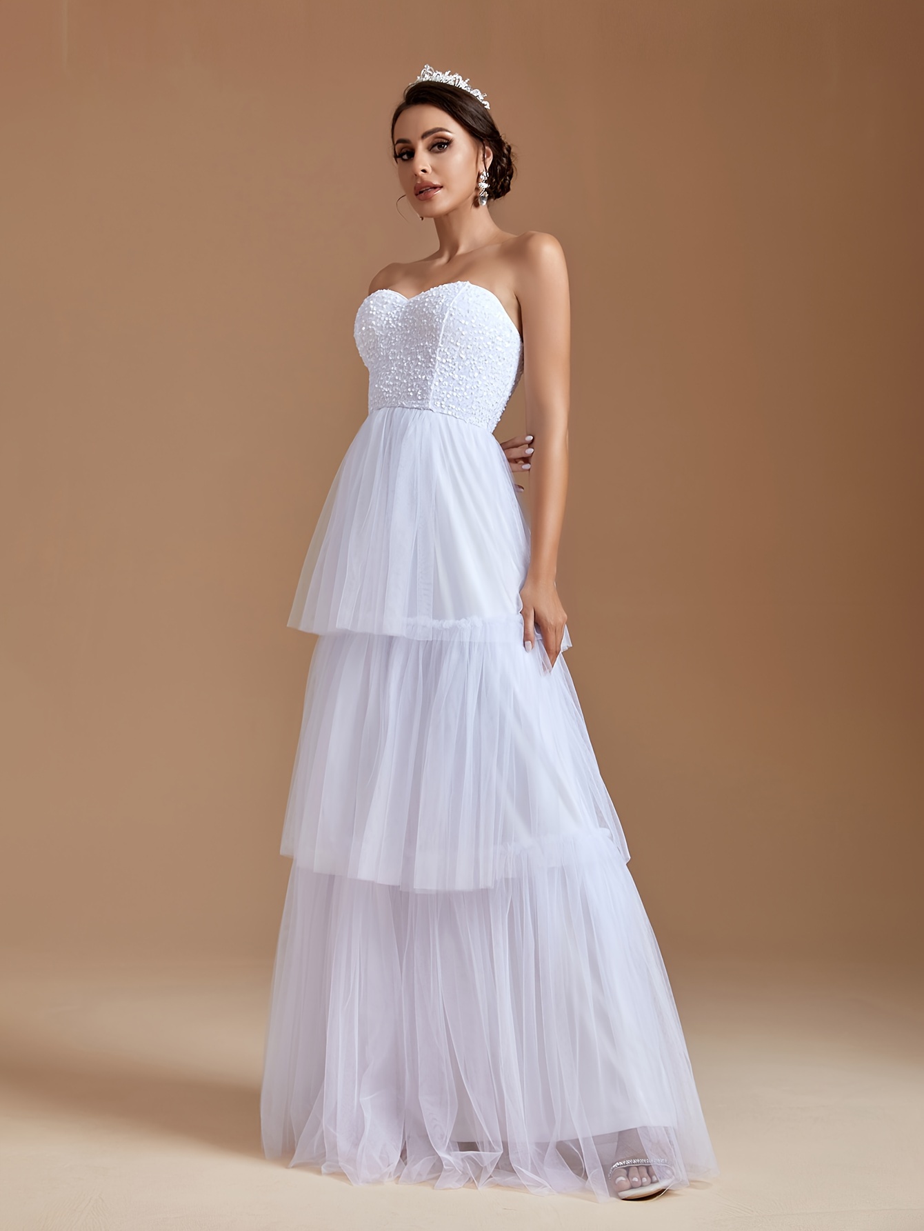 vestido novia malla en capas elegante vestido línea Temu Colombia