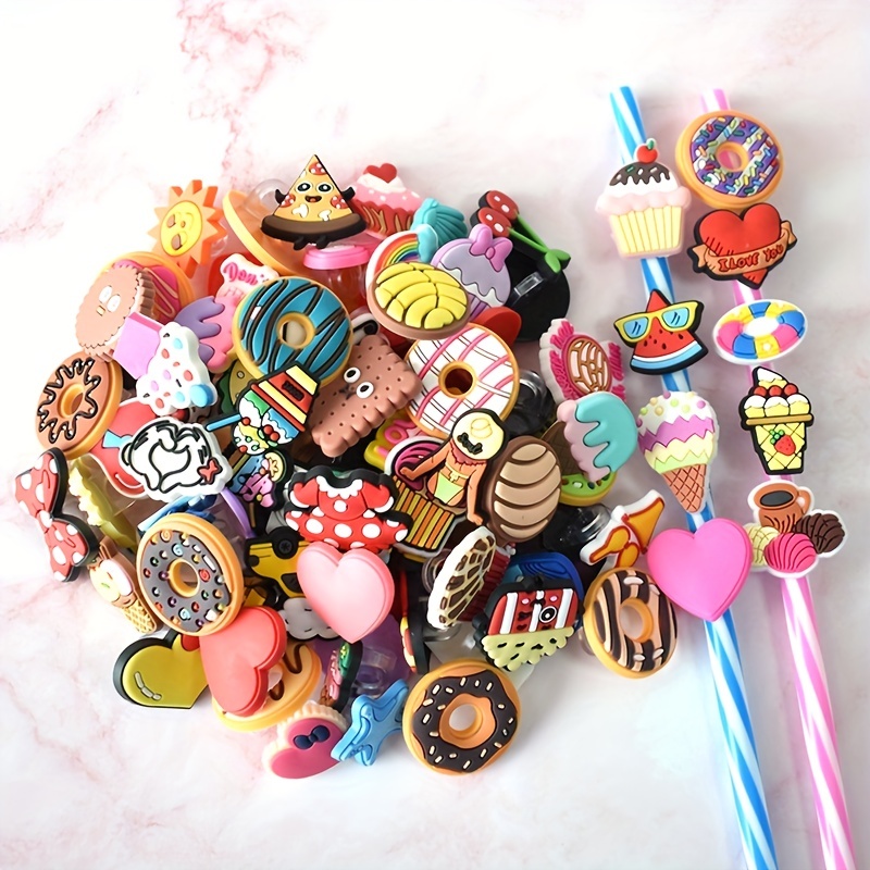 1PCS mexican food concha straw topper PVC Cafecito Y Chisme Conchas Silicone  straw toppers charms drinking