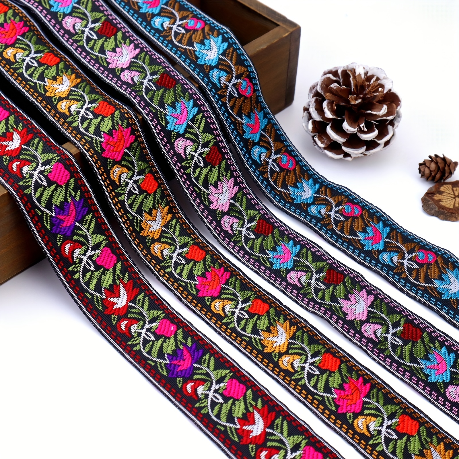 Vintage Jacquard Ribbon Trim, Woven Jacquard Ribbon, Embroidered Sewing  Lace Ribbon Fabric for Decorative Trim, 5 Yards Width 2 Inch (Jacquard Trim