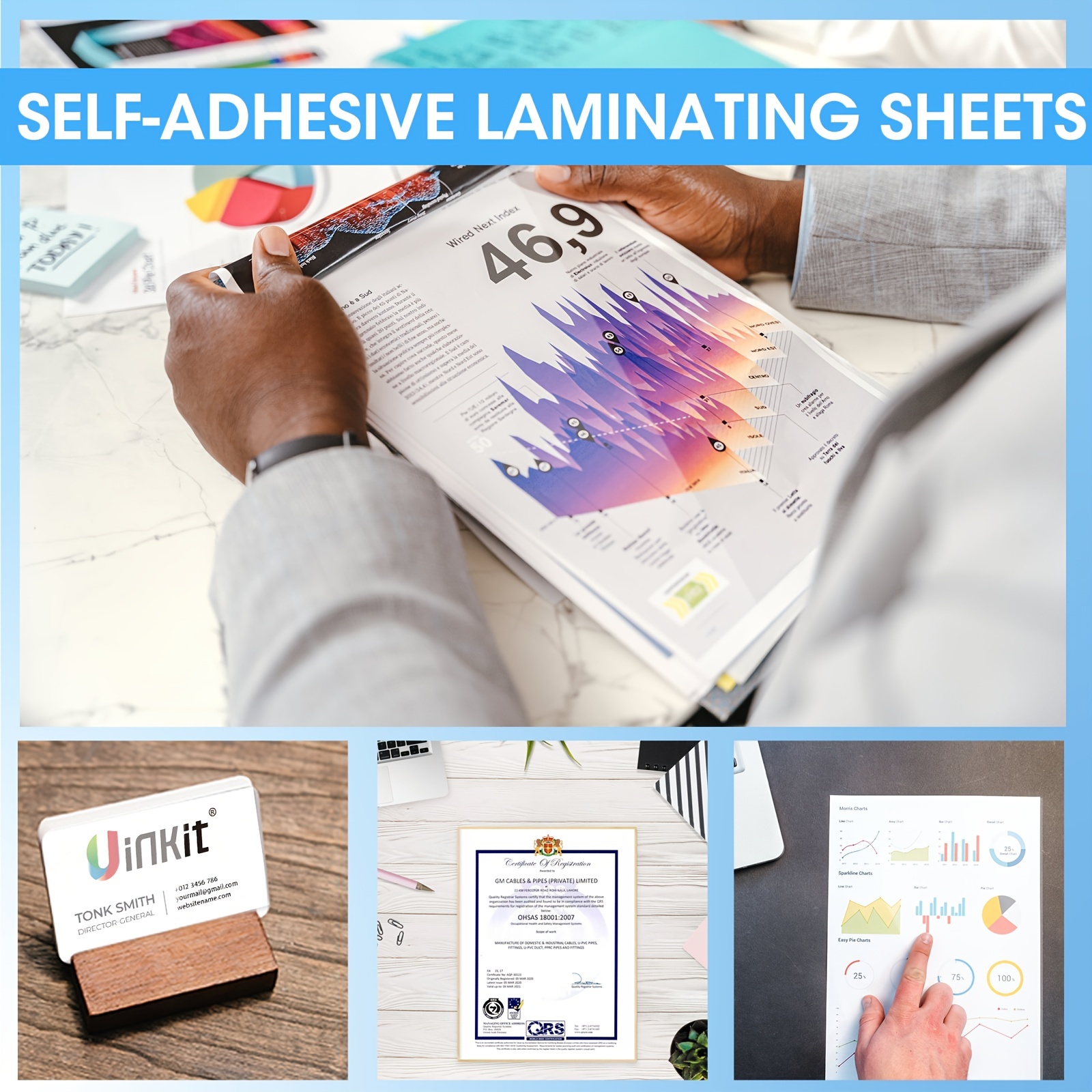 Self Adhesive Laminating Clear Sheets, 4mil, Pack of 20, Letter Size (8.5 x  11 Inches) No Heat, No Machine, Laminate Sheets Self Sealing, Contact
