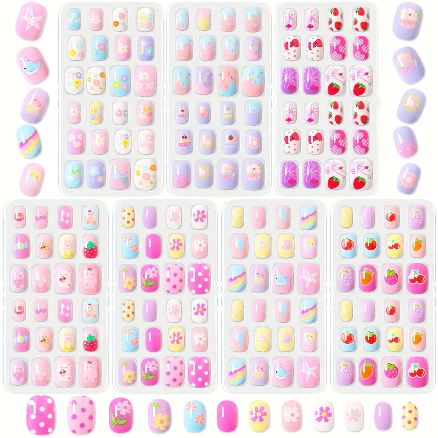 TEMU 168pcs -on Nails Set, Almond Shaped Short Nails, Glossy , And Patterns, Cartoon And