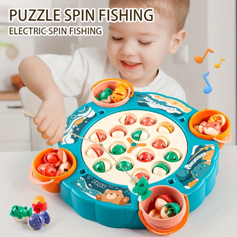 Children Magnetic Fishing Reel Electric Rotating Musical Toy Montessori  Fish Game for Children 2 To 5