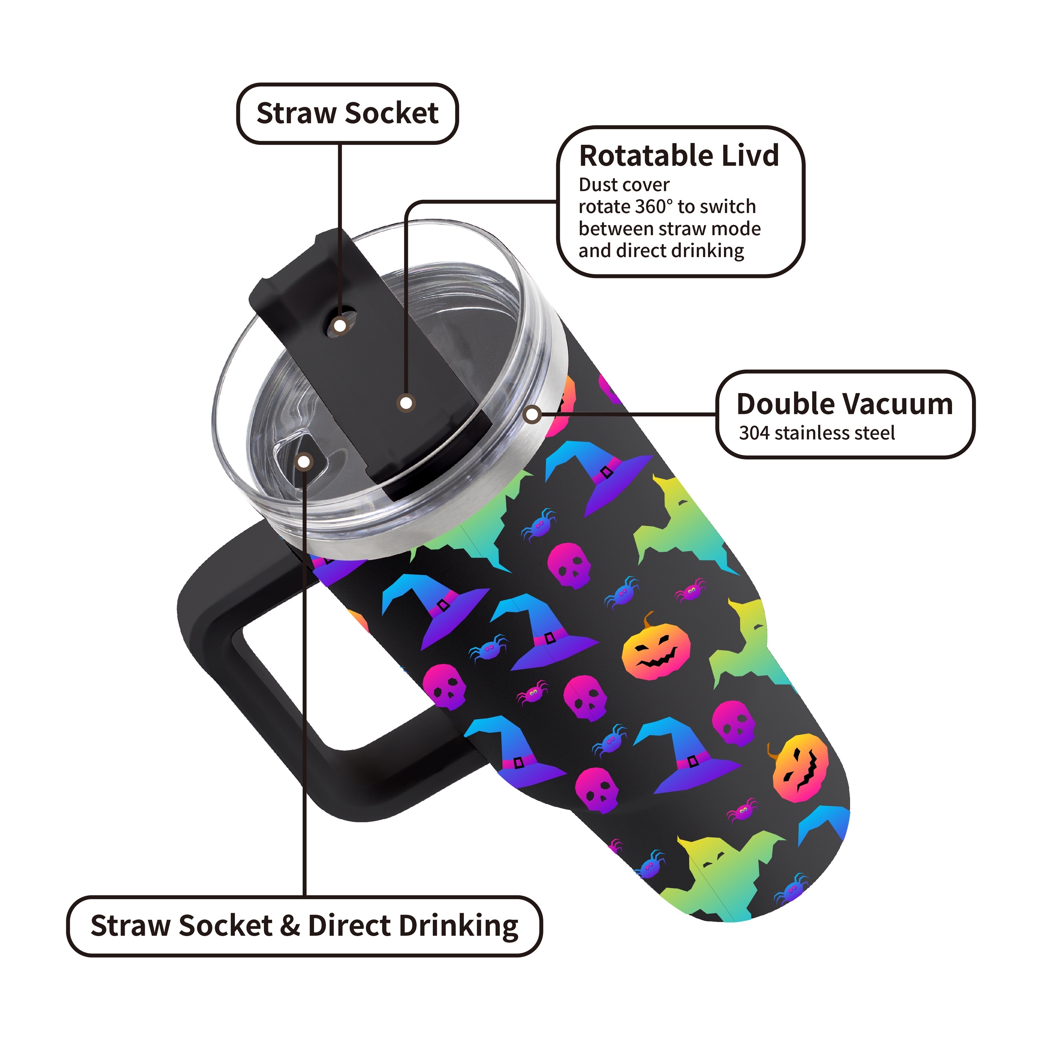 Halloween Kawaii Print Large Capacity Insulated Stainless Steel