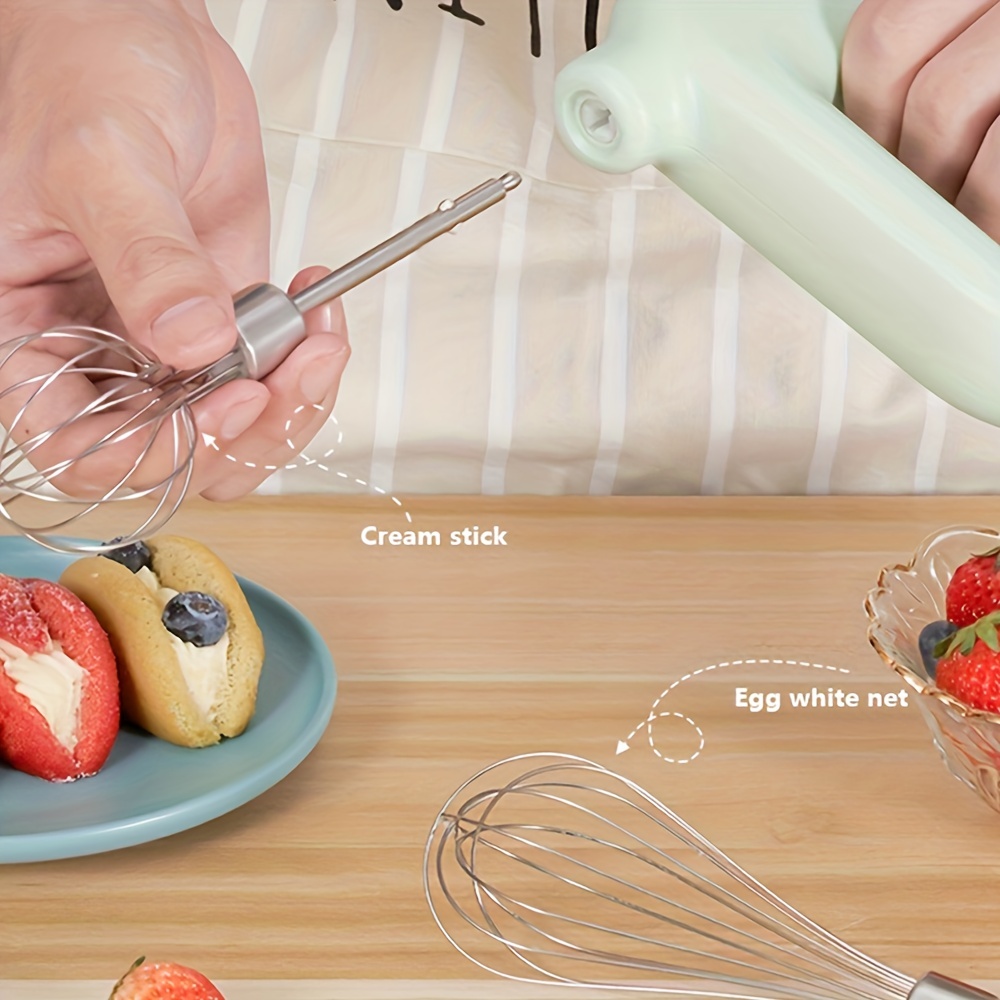Egg Whisk Handheld Adjustable Kitchen Cream Frother Electric Rechargeable  Egg Mixer Blender Green Double Sticks