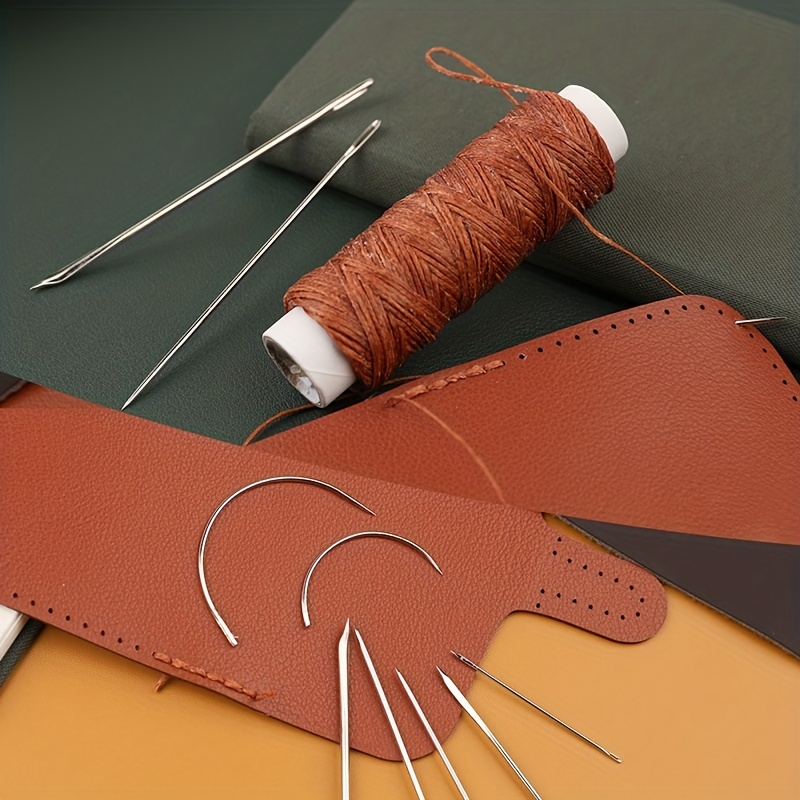 Kit de aguja e hilo encerado de 55 yardas con 7 agujas de cuero para coser  a mano, kit de hilo de coser de cuero para tapicería, bolsas de lona de