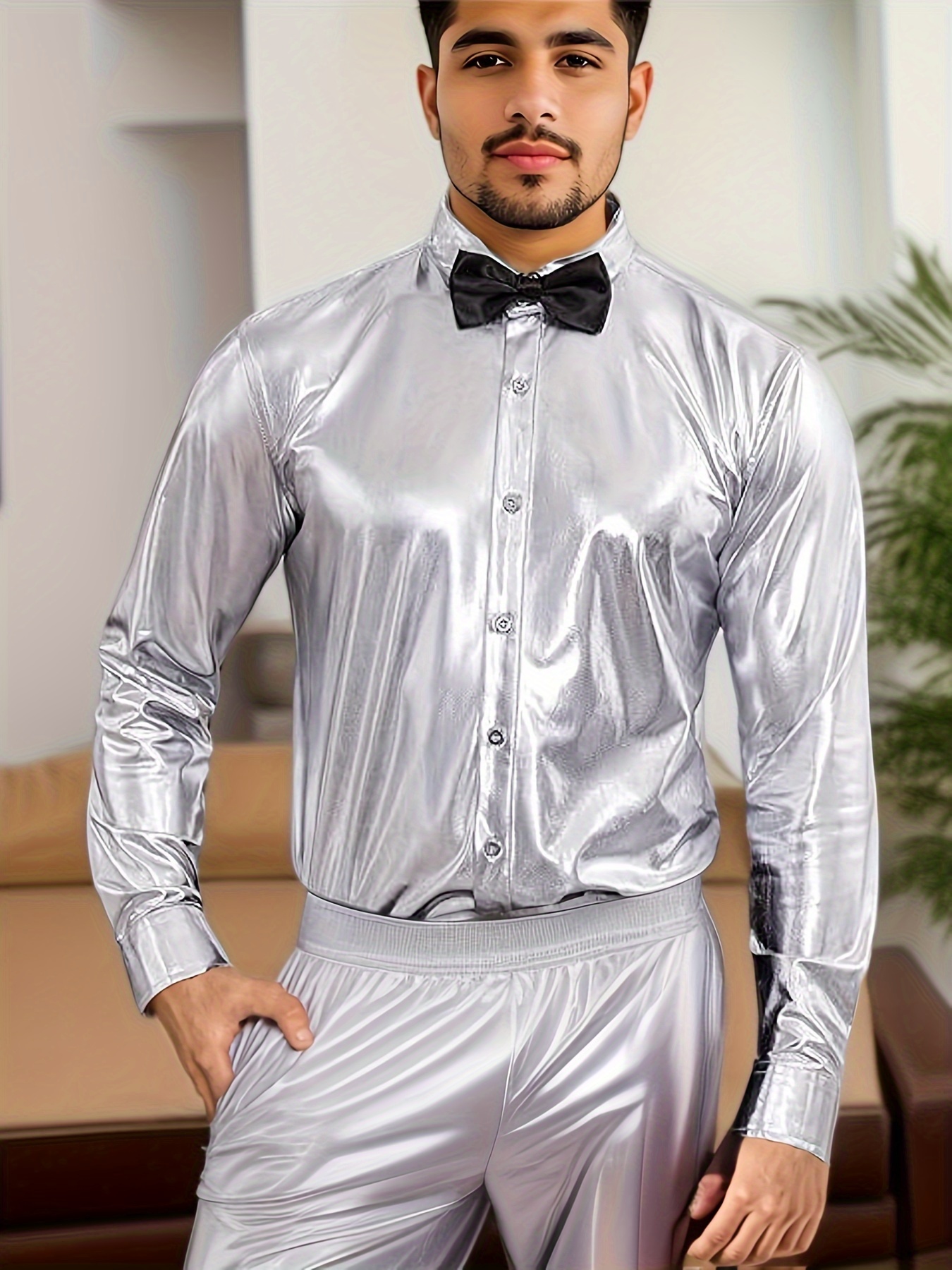 silver button up shirt mens