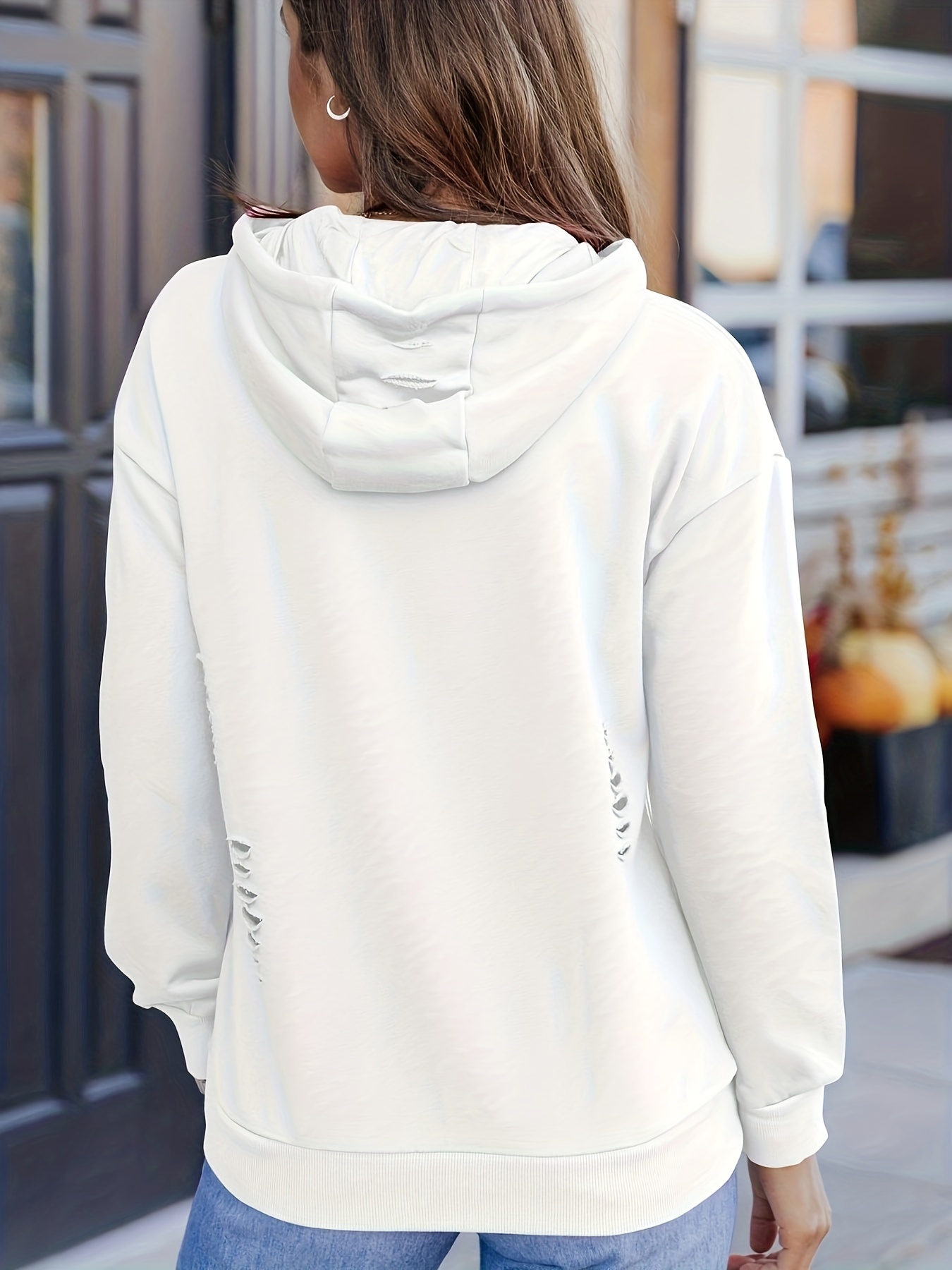 Women's Oversized Ripped Sweatshirts Pocket Hooded Pullover - Temu