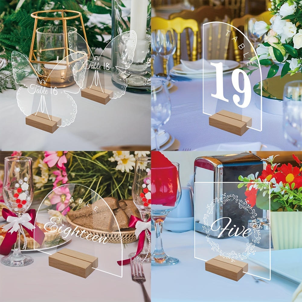 Clear Acrylic Sign with Wood Stand-10 Pack 4x6 Inch Clear Rectangle Acrylic  Sheets with Wood Base, DIY Blank Acrylic Sign for Wedding Table Numbers