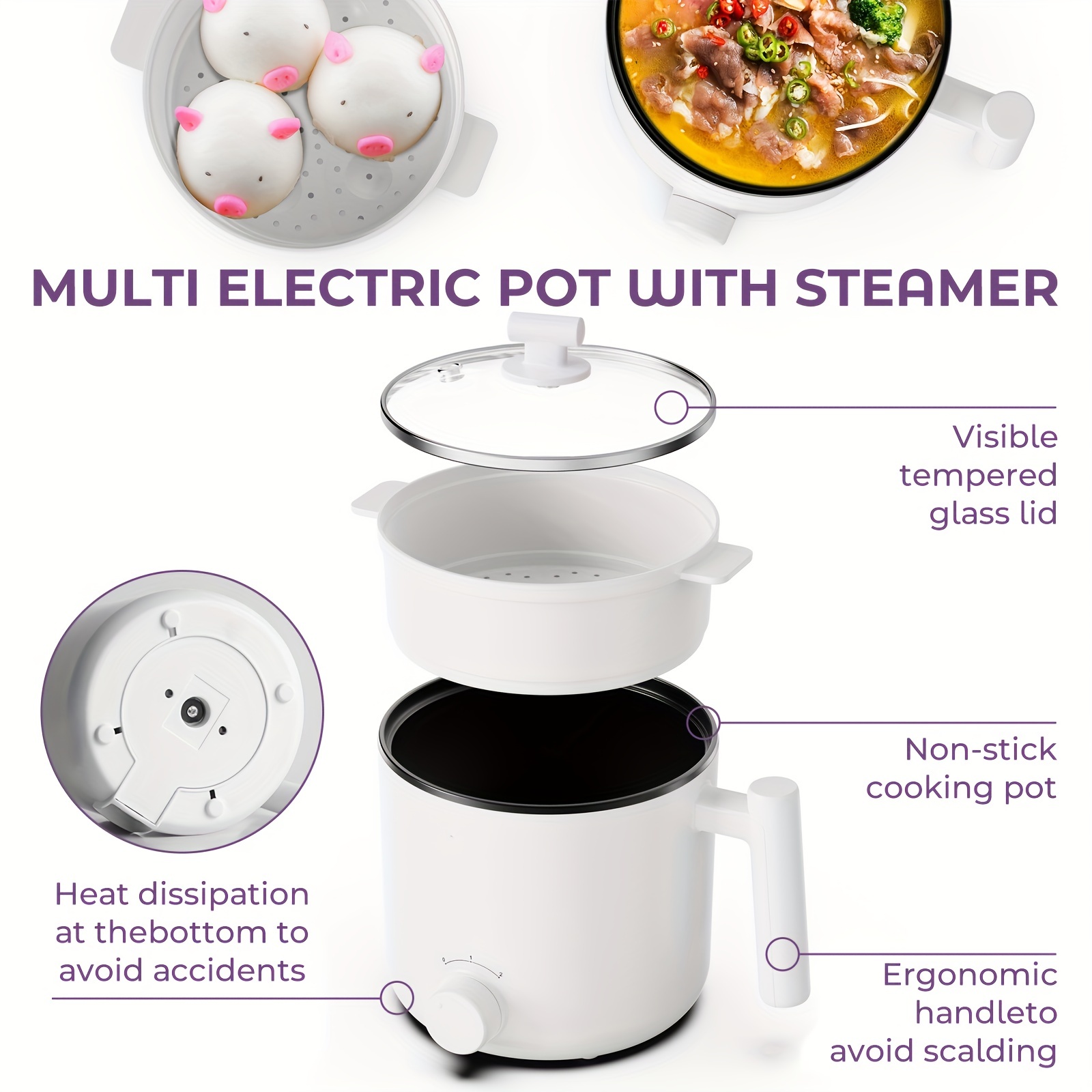 1.8L Mini Electric Cooker Kettle Hot Pot With Multi Function For Steam Egg  Soup