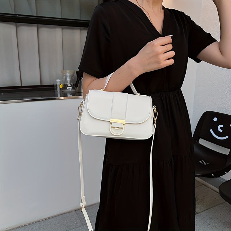 Solid Crossbody Bag Women's PU Leather Handbag Top Handle Flap Square